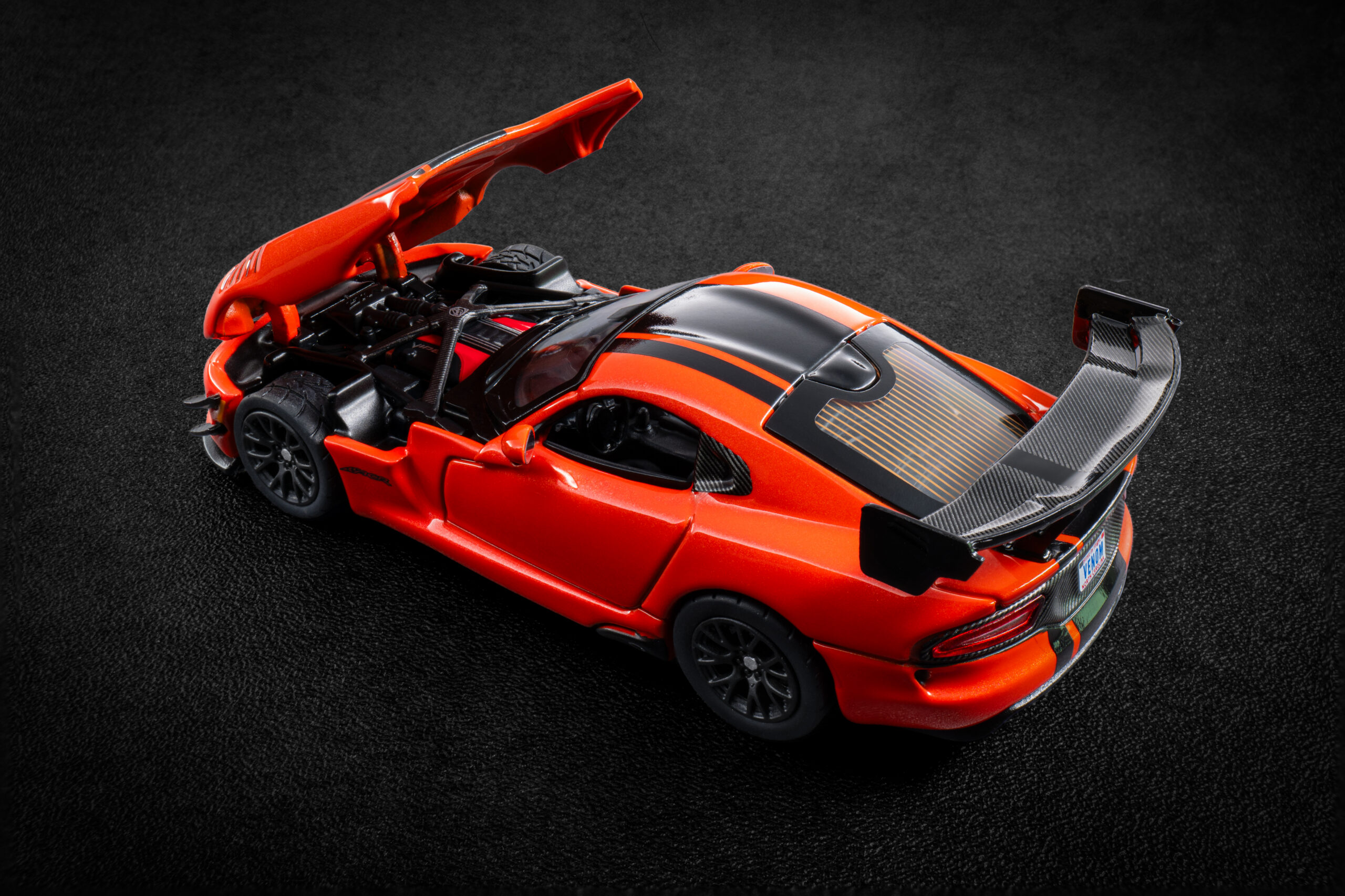 2017 Dodge Viper ACR Extreme die-cast in Stryker Orange with hood and hatch open